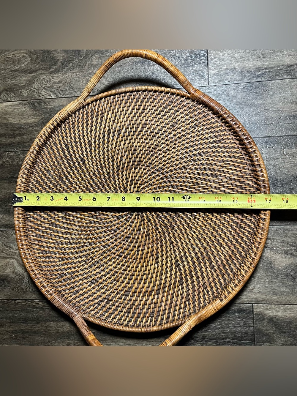 Pampered Chef Woven Selections Round Rattan Tray with Handles 17” - Picture 8 of 8